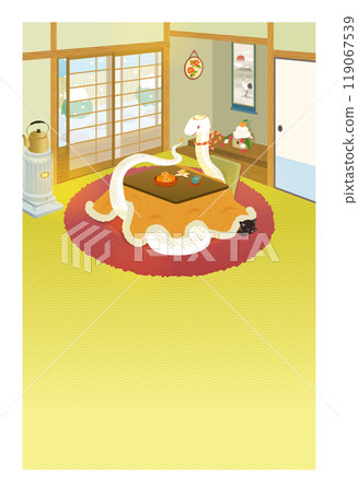 White snake Japanese style room illustration_Snake_No greetings White snake Japanese style room illustration_Snake_No greetings 119067539