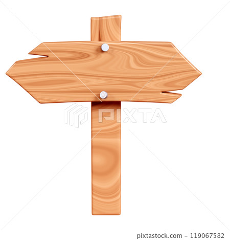 Wooden arrow plaque with cracks and nails on pole for text box. Cartoon 3d render illustration of signboard with brown wood texture. Vintage rustic timber plank, nameplate or board frame with fracture Wooden arrow plaque with cracks and nails on pole for text box. Cartoon 3d render illustration of signboard with brown wood texture. Vintage rustic timber plank, nameplate or board frame with fracture 119067582