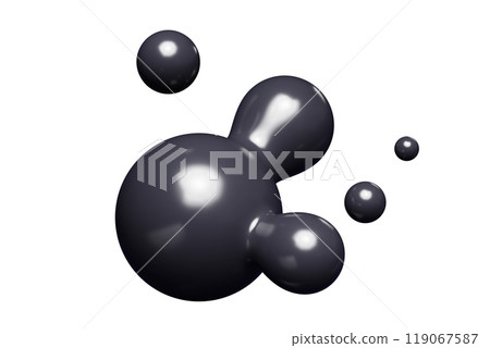 Black abstract liquid metaball shape. 3d render illustration of fluid soft bubble blob. Organic bright decorative sphere geometric form. Morphing ball aqua drop or molecule. Flow particles. Black abstract liquid metaball shape. 3d render illustration of fluid soft bubble blob. Organic bright decorative sphere geometric form. Morphing ball aqua drop or molecule. Flow particles. 119067587