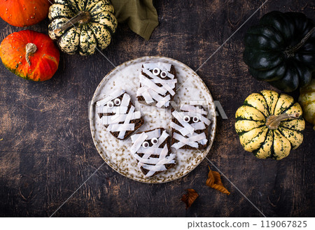 Halloween snack in shape of mummy. Halloween snack in shape of mummy. 119067825