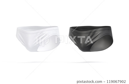 Blank black and white male swimming briefs mockup, side view Blank black and white male swimming briefs mockup, side view 119067902