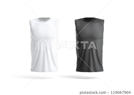 Blank black and white sleeveless shirt mockup, front view Blank black and white sleeveless shirt mockup, front view 119067904