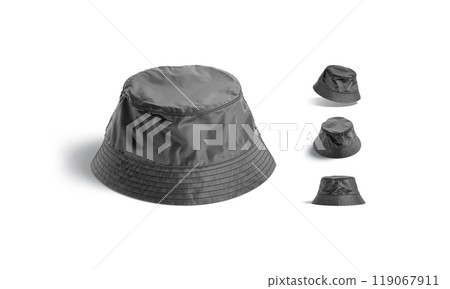 Blank black nylon bucket hat mockup, different views Blank black nylon bucket hat mockup, different views 119067911