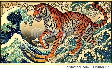 日本傳統繪畫風格的老虎藝術品 119068004