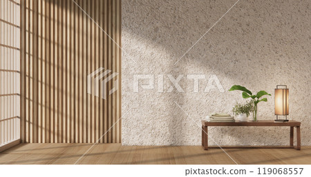 Empty room,Clean japanese minimalist room interior, 3D rendering Empty room,Clean japanese minimalist room interior, 3D rendering 119068557