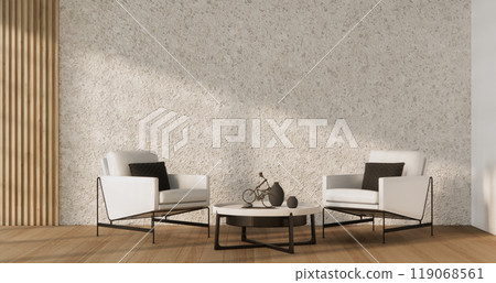 Armchair onEmpty room wabi sabi style. 3D illustration rendering 119068561