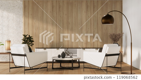 Armchair onEmpty room wabi sabi style. 3D illustration rendering 119068562