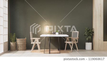 kitchen room dining table grey wall wood floor. 3d rendering 119068617