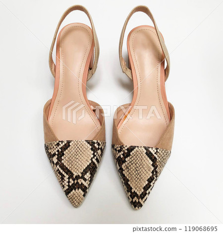 Classic beige leather slide shoes for women on white 119068695