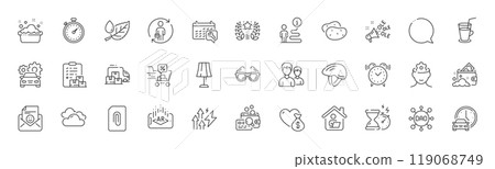 Hand washing, Hourglass timer and Work home line icons. Pack of Couple, Ole chant, Ranking icon. Leaf dew, Cocktail, Augmented reality pictogram. Timer, Car service, Delivery truck. Line icons. Vector 119068749