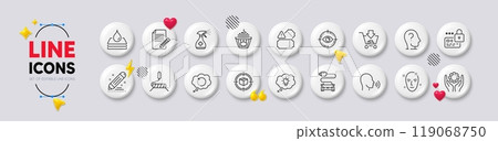 Paint roller, Waterproof and Brand contract line icons. White buttons 3d icons. Pack of Recovery data, Health skin, Human sing icon. Eye target, Medical cleaning, Car charge pictogram. Vector Paint roller, Waterproof and Brand contract line icons. White buttons 3d icons. Pack of Recovery data, Health skin, Human sing icon. Eye target, Medical cleaning, Car charge pictogram. Vector 119068750