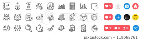 Empower, Accounting and Hearing line icons pack. Social media icons. Work, Add team, Timer web icon. Team work, Algorithm, Interview pictogram. Square meter, Puzzle, Oil barrel. Teamwork chart. Vector Empower, Accounting and Hearing line icons pack. Social media icons. Work, Add team, Timer web icon. Team work, Algorithm, Interview pictogram. Square meter, Puzzle, Oil barrel. Teamwork chart. Vector 119068761