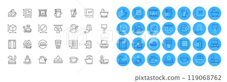 Tea cup, Furniture moving and Mattress line icons pack. Furniture, Dresser, Open door web icon. Teapot, Night mattress, Fireplace pictogram. Tea, Street light, Floor plan. Circle area. Vector Tea cup, Furniture moving and Mattress line icons pack. Furniture, Dresser, Open door web icon. Teapot, Night mattress, Fireplace pictogram. Tea, Street light, Floor plan. Circle area. Vector 119068762