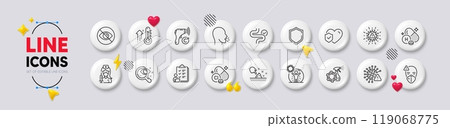 Digestion, Checklist and Coronavirus line icons. White buttons 3d icons. Pack of Vitamin h, Coronavirus spray, Vision test icon. Skin moisture, Chlorine mineral, Life insurance pictogram. Vector Digestion, Checklist and Coronavirus line icons. White buttons 3d icons. Pack of Vitamin h, Coronavirus spray, Vision test icon. Skin moisture, Chlorine mineral, Life insurance pictogram. Vector 119068775