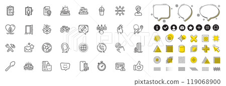 Set of Local grown, Call center and Arena stadium line icons for web app. Design elements, Social media icons. Certificate, Brand ambassador, Coffee cocktail icons. Vector Set of Local grown, Call center and Arena stadium line icons for web app. Design elements, Social media icons. Certificate, Brand ambassador, Coffee cocktail icons. Vector 119068900