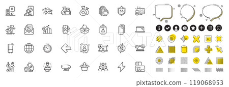Set of Loyalty points, Refrigerator and Euro rate line icons for web app. Design elements, Social media icons. Cyber attack, Laptop, User call icons. Vector 119068953