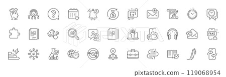New mail, Puzzle and Portfolio line icons. Pack of Targeting, Empower, Customer satisfaction icon. Time management, Discrimination, Architectural plan pictogram. Question mark, Fake news. Vector New mail, Puzzle and Portfolio line icons. Pack of Targeting, Empower, Customer satisfaction icon. Time management, Discrimination, Architectural plan pictogram. Question mark, Fake news. Vector 119068954