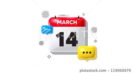 Calendar date of March 3d icon. 14th day of the month icon. Event schedule date. Meeting appointment time. 14th day of March. Calendar month date banner. Day or Monthly page. Vector 119068979