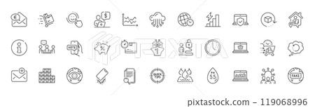 Web analytics, Food delivery and Smartphone broken line icons. Pack of Diagram chart, Tips, Search file icon. Cloud storage, Info, Fake news pictogram. Recovery data, Business person. Vector 119068996