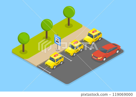 3D Isometric Flat Vector Illustration of Taxi Parking, Guidelines And Tips For Outdoor Parking 3D Isometric Flat Vector Illustration of Taxi Parking, Guidelines And Tips For Outdoor Parking 119069000