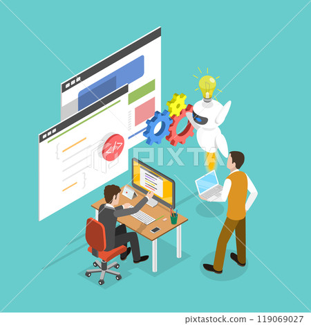 3D Isometric Flat Vector Illustration of Programming, Chatbot Assistant 119069027