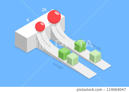 3D Isometric Flat Vector Illustration of Force - Work - Energy, Applying Force Over A Distance To An Object 119069047