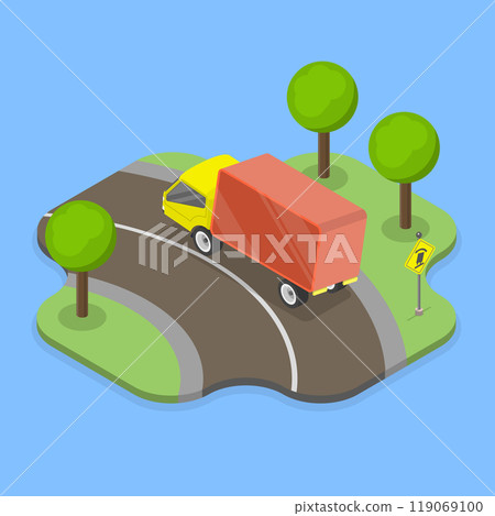 3D Isometric Flat Vector Illustration of Truck Rollover Traffic Sign, Semi-Trailer In Danger Of Rollover On Curving Roadway 3D Isometric Flat Vector Illustration of Truck Rollover Traffic Sign, Semi-Trailer In Danger Of Rollover On Curving Roadway 119069100