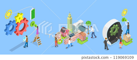 3D Isometric Flat Vector Illustration of Green Energy, Renewable Power Sources 119069109