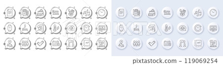 Online video, Group and Phone timing line icons. White pin 3d buttons, chat bubbles icons. Pack of Time change, Online accounting, Electricity power icon. Interview, Time, Survey pictogram. Vector Online video, Group and Phone timing line icons. White pin 3d buttons, chat bubbles icons. Pack of Time change, Online accounting, Electricity power icon. Interview, Time, Survey pictogram. Vector 119069254
