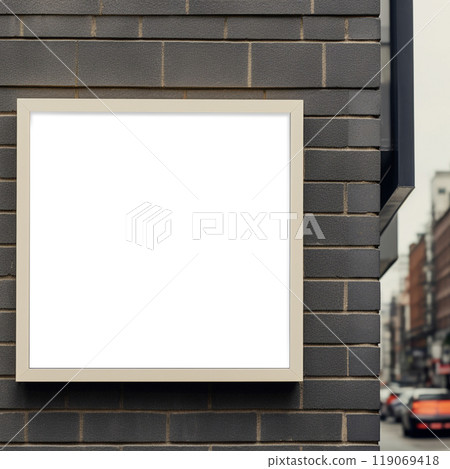 Square mockup for illuminated street sign. Brand logo board. PSD format. For shop, business, design 119069418