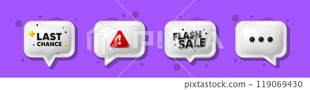 Offer speech bubble 3d icons. Last chance sale tag. Special offer price sign. Advertising Discounts symbol. Last chance chat offer. Flash sale, danger alert. Text box balloon. Vector 119069430