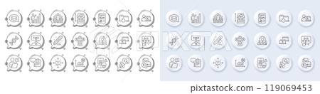 Messenger, Fake review and Chemistry dna line icons. White pin 3d buttons, chat bubbles icons. Pack of Brand contract, Inspect, Clipboard icon. Vector Messenger, Fake review and Chemistry dna line icons. White pin 3d buttons, chat bubbles icons. Pack of Brand contract, Inspect, Clipboard icon. Vector 119069453
