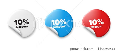10 percent discount tag. Price tag sticker with offer message. Sale offer price sign. Special offer symbol. Sticker tag banners. Discount label badge. Vector 119069633