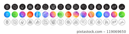 Inflation, International copyright and Talk line icons. Round icon gradient buttons. Pack of Family questions, Creative idea, Typewriter icon. Electricity bulb, Strategy, Oil barrel pictogram. Vector Inflation, International copyright and Talk line icons. Round icon gradient buttons. Pack of Family questions, Creative idea, Typewriter icon. Electricity bulb, Strategy, Oil barrel pictogram. Vector 119069650