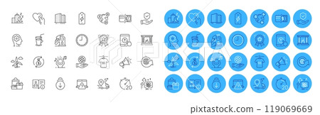 Delivery, Brain working and Time line icons pack. Fireplace, Stress grows, Video conference web icon. World globe, Buildings, Payment methods pictogram. Petrol station, Loyalty award, Noise. Vector Delivery, Brain working and Time line icons pack. Fireplace, Stress grows, Video conference web icon. World globe, Buildings, Payment methods pictogram. Petrol station, Loyalty award, Noise. Vector 119069669