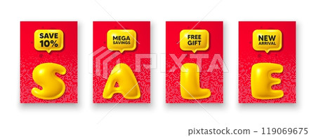 Poster templates with 3d sale text. Save 10 percent off tag. Sale Discount offer price sign. Special offer symbol. Discount poster frame message. Offer chat bubbles. Text speech balloon. Vector Poster templates with 3d sale text. Save 10 percent off tag. Sale Discount offer price sign. Special offer symbol. Discount poster frame message. Offer chat bubbles. Text speech balloon. Vector 119069675
