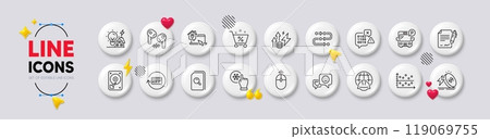 Smile, Refund commission and Global engineering line icons. White buttons 3d icons. Pack of Energy inflation, Headphone, Methodology icon. Bus parking, Loan percent, Freezing click pictogram. Vector Smile, Refund commission and Global engineering line icons. White buttons 3d icons. Pack of Energy inflation, Headphone, Methodology icon. Bus parking, Loan percent, Freezing click pictogram. Vector 119069755