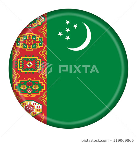 A Turkmenistan flag button 3d illustration with clipping path 119069866