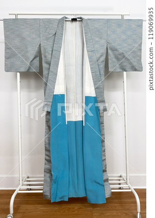 Colorful kimono robe on a hanger, promo photo for an online women's clothing store 119069935