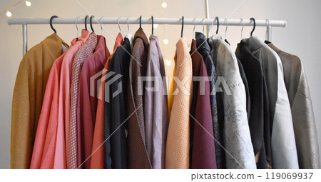 Colorful kimono robe on a hanger, promo photo for an online women's clothing store 119069937
