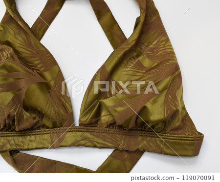 Olive green sport bra top for women on white 119070091