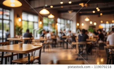 Blur coffee shop or cafe restaurant, Blurred restaurant background with some people and chefs working 119070218