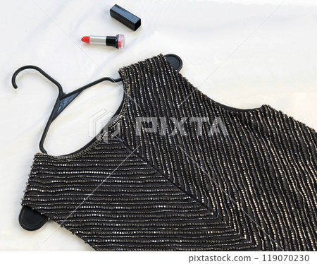 Dressy beaded top on white background, flat lay fashion, women's top Dressy beaded top on white background, flat lay fashion, women's top 119070230