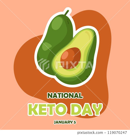 National Keto Day January 5 banner in flat style. Design of flyers, celebratory material, card. 119070247
