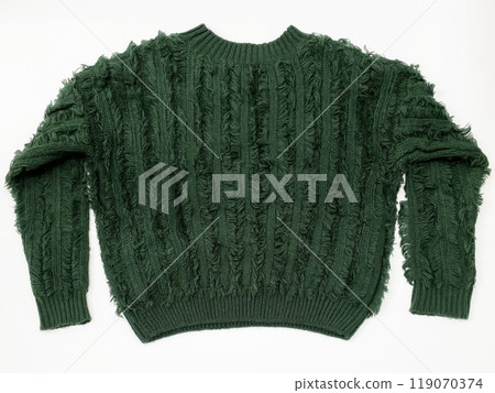 Dark green knitted sweater on a white background, flatley fashion Dark green knitted sweater on a white background, flatley fashion 119070374