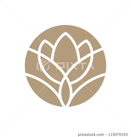 Vector simple lotus flower logo beige line design. template elegant element in trendy linear style. abstract emblem for floral shops or studios, wedding florists, creators of custom floral Vector simple lotus flower logo beige line design. template elegant element in trendy linear style. abstract emblem for floral shops or studios, wedding florists, creators of custom floral 119070393