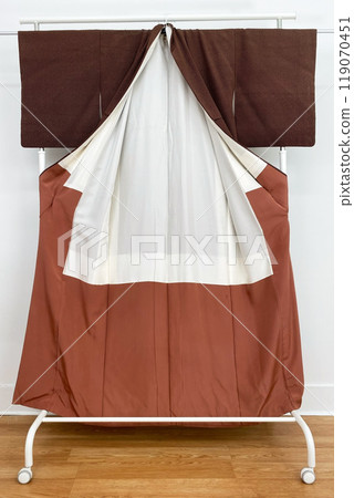 Colorful kimono robe on a hanger, promo photo for an online women's clothing store 119070451