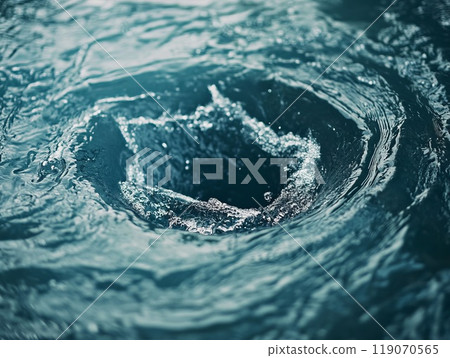 A water whirlpool at a drain 119070565