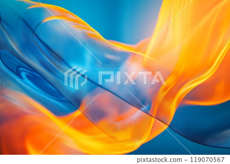 Abstract gradient hologram of dynamic wave blue and orange 119070567
