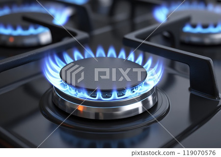 burning single gas burner close up 119070576